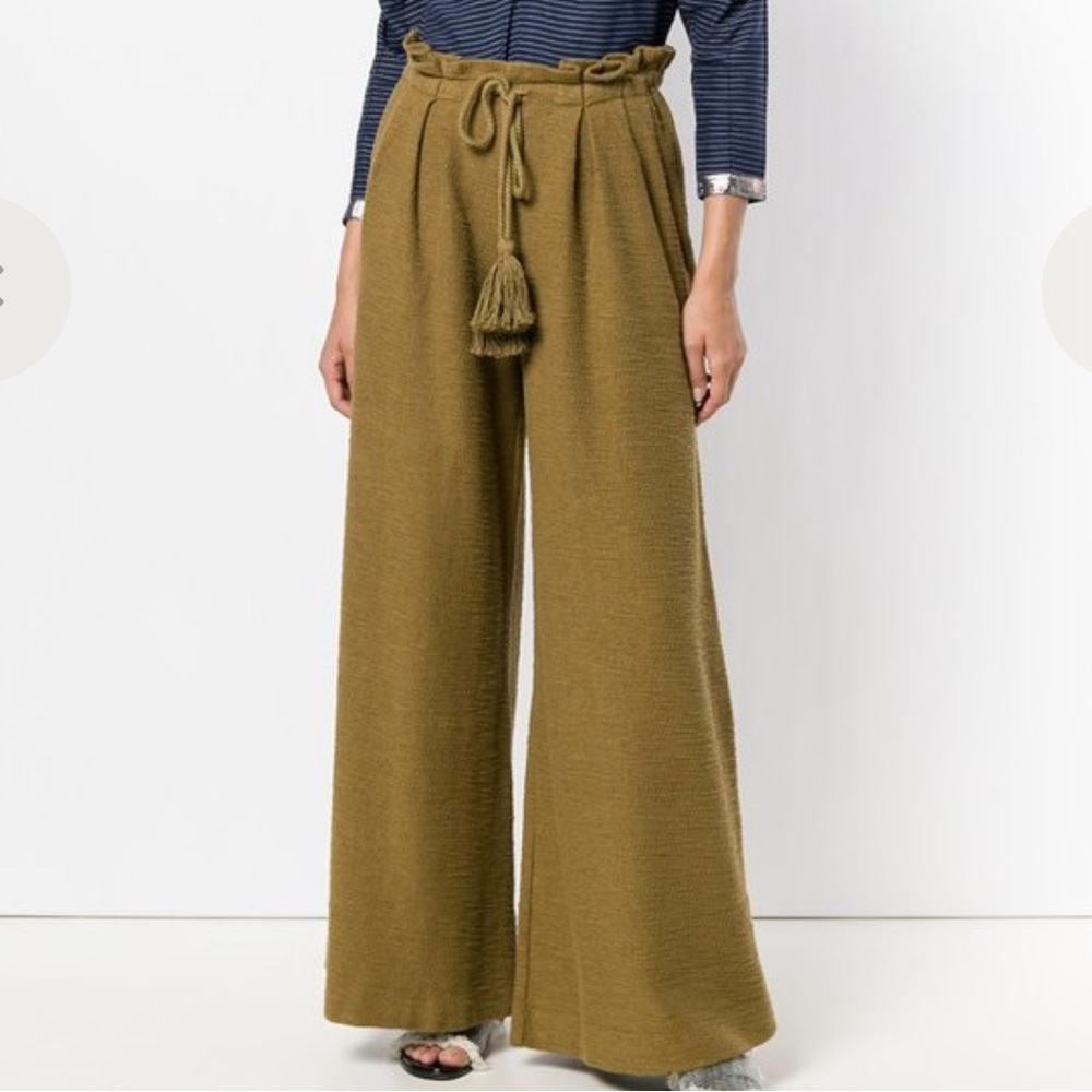 ULLA JOHNSON Ayana Brown Wide Leg Tassel Pant